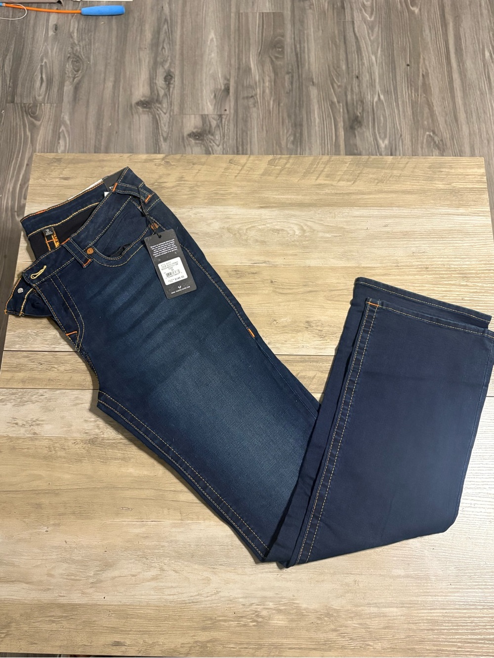 True Religion Women's Straight Leg Jeans in Deep Indigo with Contrast Stitching